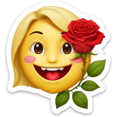 Normal emoji yellow biting a rose flower in romantic not eating gust biting sticker