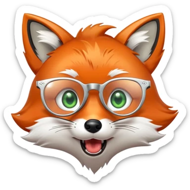 A surprised fox with sparkling fur, a glowing tail, a silver star on its forehead, and round glasses, with wide open mouth and eyes, looking shocked or scared sticker