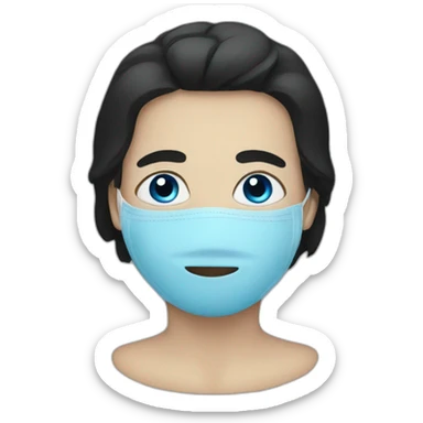 A person with black hair, wearing a mask, and blue eyes  sticker