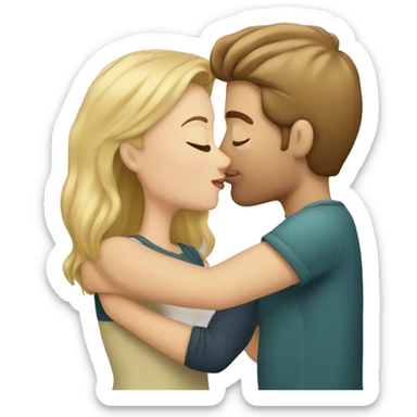 Blonde woman kissing man with brown hair   sticker