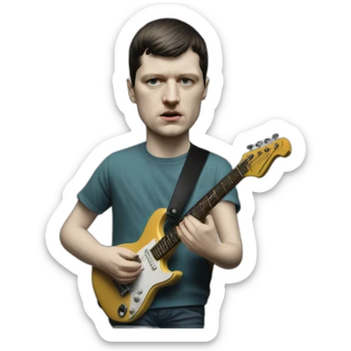 photo realistic Ian Curtis, standing, playing electric guitar, full body front view sticker