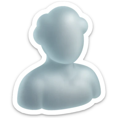 front view portrait of a person from shoulders up, body and head made of white convex clouds, matte glass style sticker