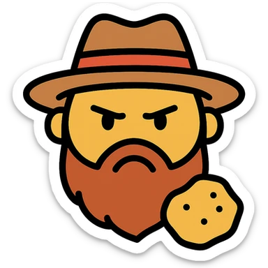color outline icon of an annoyed face, gold rush theme, period details sticker