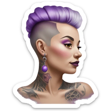 Pale Lady Mohawk pink purple tattoo on neck minus earings sticker