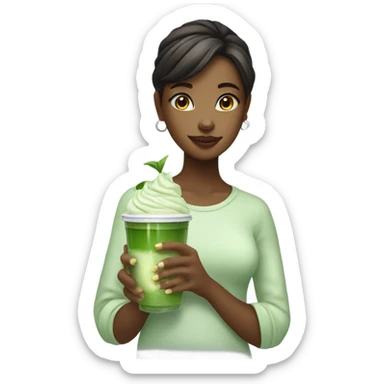 Pretty girl holding a glass cup of iced matcha  sticker