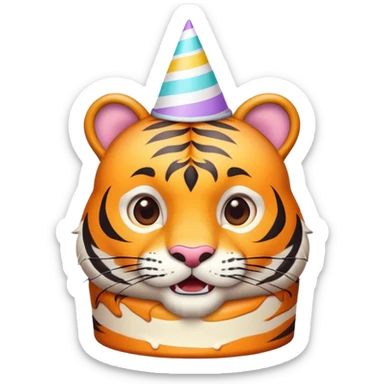 tiger face with birthday party hat and cake for Twitch emote sticker