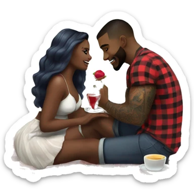 Romantic picnic date for beautiful tattooed couple sticker