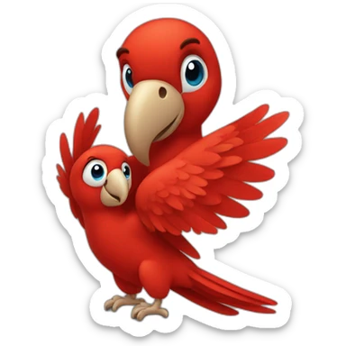 Red parrot giving a hug sticker