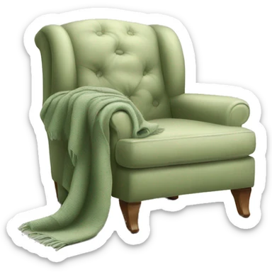 Beige Armchair - Sage green blanket - book sticker