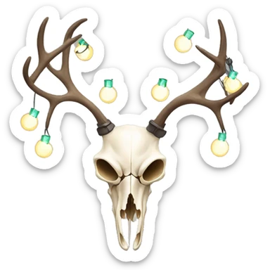Deer skull with antlers and Christmas lights sticker