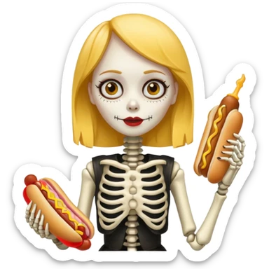 girl skeleton holding hot dog sticker
