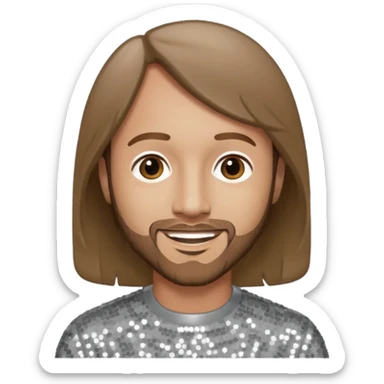 Maurice Gibb from Bee Gees with light grey sequin outfit, long brown hair sticker