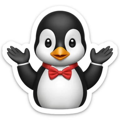 Un pinguino con una pajarita roja haciendo el gesto con la mano de cumplir una promesa. Como este pero con la palma de la mano abierta  sticker