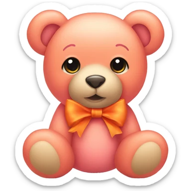 pink teddy bear wearing a orange bow sticker