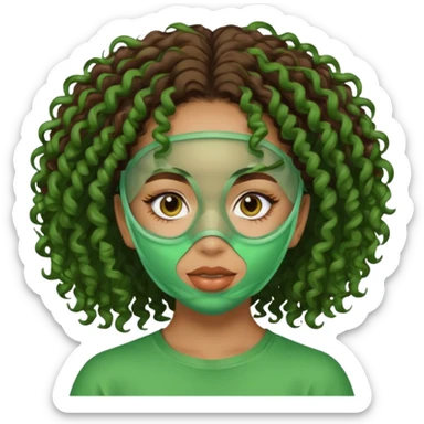 lightskin girl with green facemasks and brown curly hair sticker