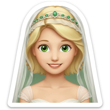 blonde haired green eyed bride in ivory gown  with veil no flowers sticker