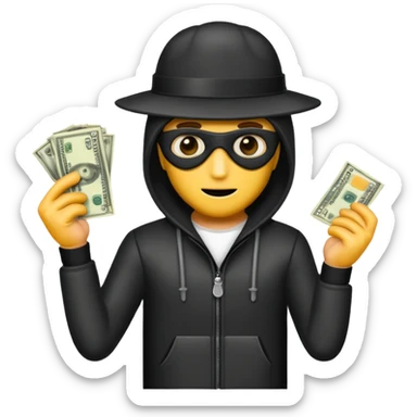 Robber with money sticker