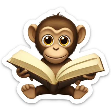 Monkey reading a big book sticker