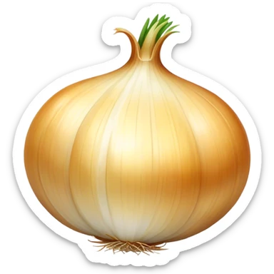 Cinematic crisp white onion, slightly peeled to reveal smooth layers, warm golden tones, rustic and fresh, soft glowing highlights. sticker
