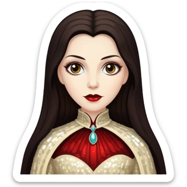 Countess Dracula with long dark brown hair, cream sequin outfit  sticker