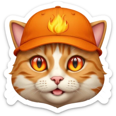 Cat with the flames in his eyes with a orange baseball hat in sticker