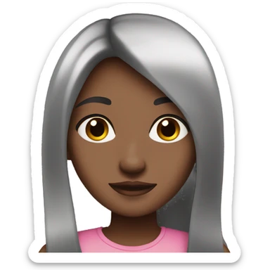 Beautiful girl with dark brown long straight hair and brown eyes in pink sticker