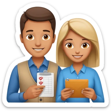 modern looking husband and wife avatars looking down at the check list sticker