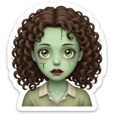 zombie brunette girl with curly, almost straight hair big sticker