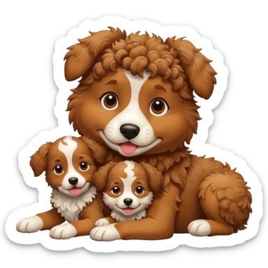 curly dog with its puppies sticker