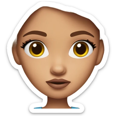 Hyper realistic bratz doll brunette confused face  sticker