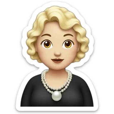 fat girl wearing a pearl necklace and a black coat sticker