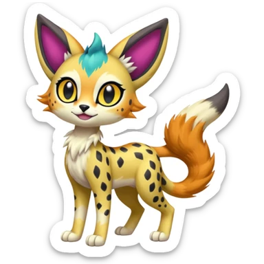 Colorful Cute Realistic Meloetta-Vernid-Sergal-Serval-Fakémon-fusion-hybrid-creature sticker