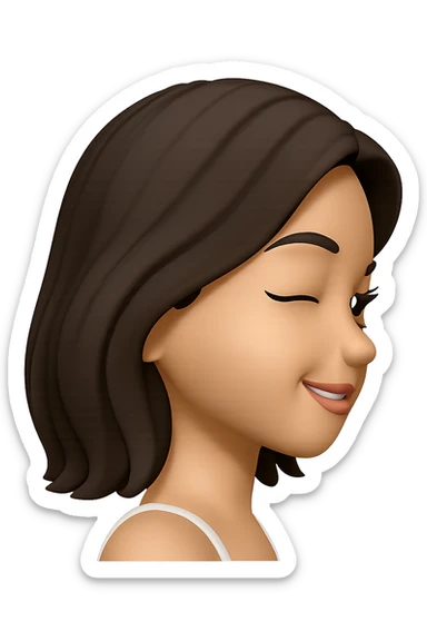 Create a side profile view of this girl's head in Apple emoji style with a winking expression, 3D look, and soft shading on a transparent background. Maintain the Apple emoji style characteristics with a 3D appearance and soft shading. sticker