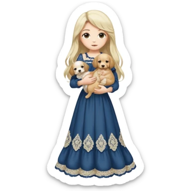 Pastel anime lady long hair with long lace dress full body holding puppy sticker