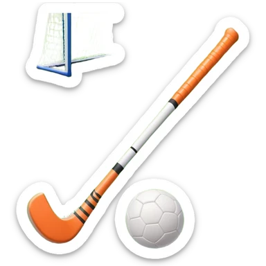 A field hockey stick and ball on a vibrant green grass field, with goalposts and clear field markings in the background. The scene emphasizes the bright, lush grass, highlighting the fast-paced and strategic nature of hockey on a well-maintained pitch. sticker