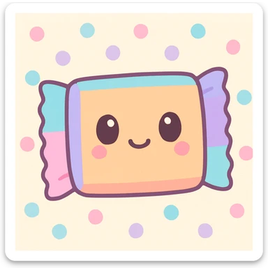 wrapped snack, kawaii style, cute face on wrapper, pastel colors sticker