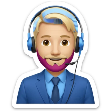a sales agent with headphones and beard blonde hair smile sticker