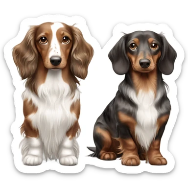 Two brown Merle long haired Dachshunds full body one is smaller sticker