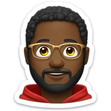 black man with beard, red hoodie, and gold framed glasses sticker