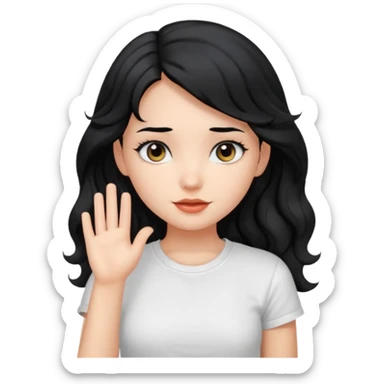 Cute beautiful girl,Black hair,wavy long hair, Black eyes, white T-shirt sticker