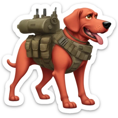 Desert storm daddy hot Clifford the big red dog muscular with tattoos on arms book illustration humanoid as a military call of duty character standing alone sticker