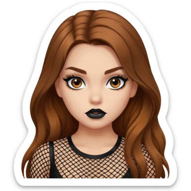 a pretty bratz fair girl with brown long hair styled well, looking like a baddie in a fishnet top sticker