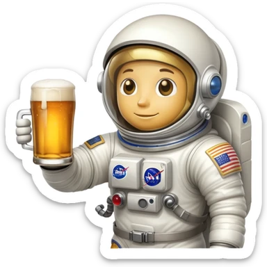 a pint of beer wearing a space suit, astronaut beer glass sticker