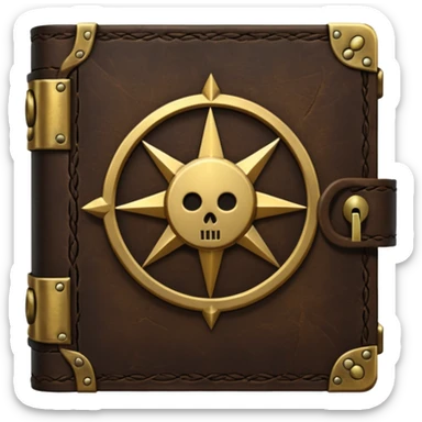 Ancient spellbook with metal lock and sigil, dark fantasy sticker