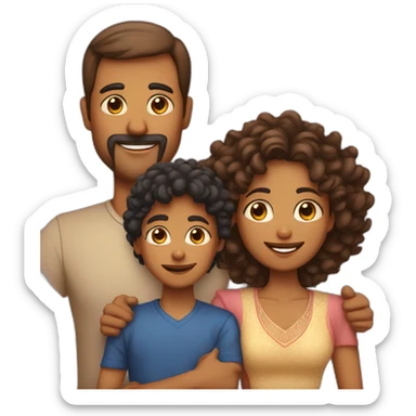 indian family with one dad and one son straight hair and one mom and one daughter curly hair sticker
