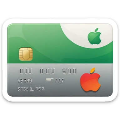 Apple style emoji of a minimalistic credit card in white-gray gradient, flat and clean design, no extra details, next to it a green square box with a bold white check mark inside, minimalistic Apple style sticker