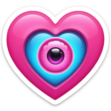 A pink neon heart with a eye in the center sticker