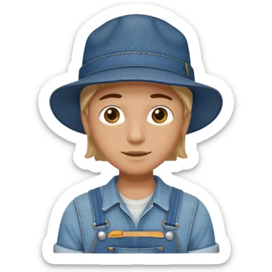 worker 1950 flat hat and overalls sticker