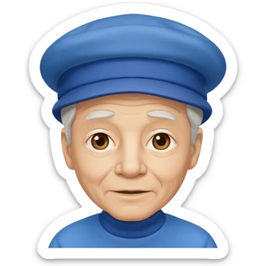 elderly man with blue hat sticker