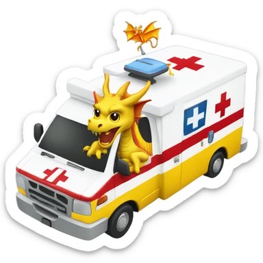 Yellow dragon driving an ambulance inside ambulance as an Emt sticker